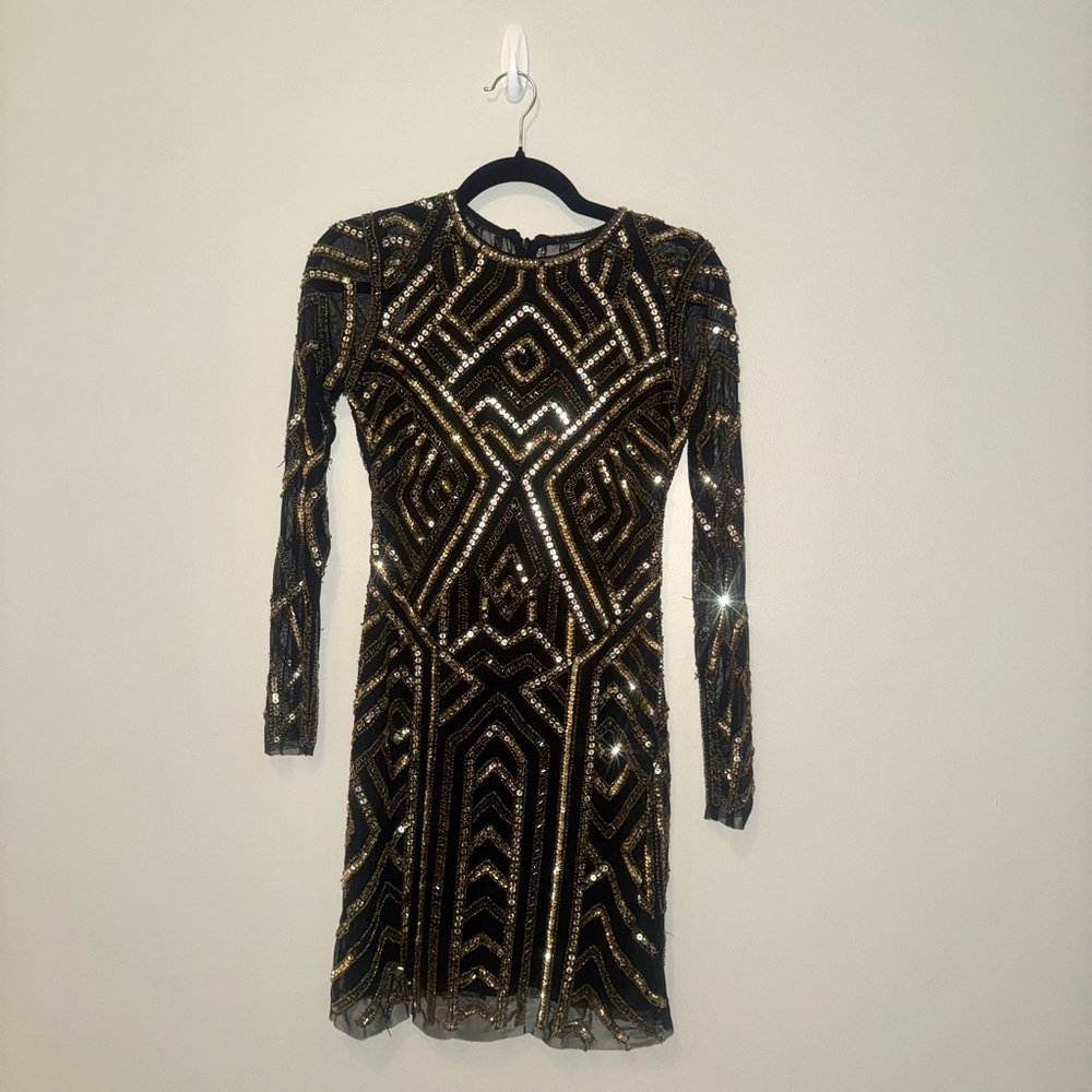 Gianni Bini Black and Gold Long Sleeve Dress